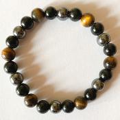 bracelet œil du tigre, obsidienne, hématite