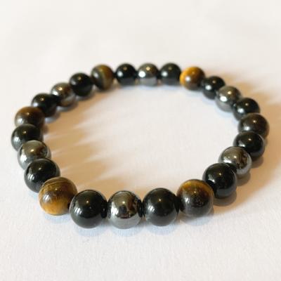 bracelet œil du tigre, obsidienne, hématite